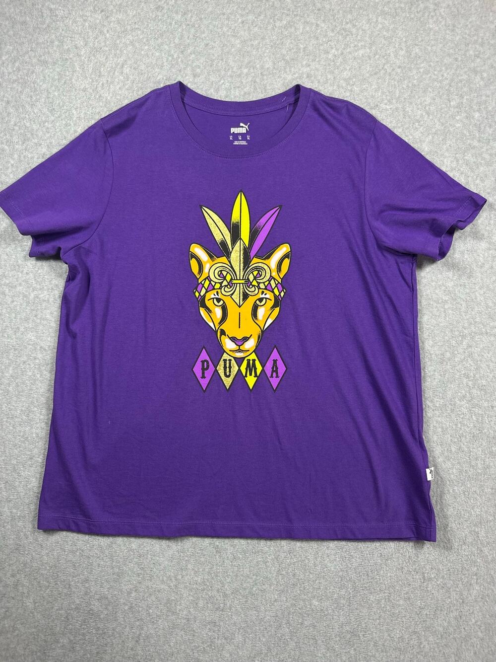 Puma T-Shirt Women's Size XL Purple Crew Neck Mardi Gras Graphic NWT